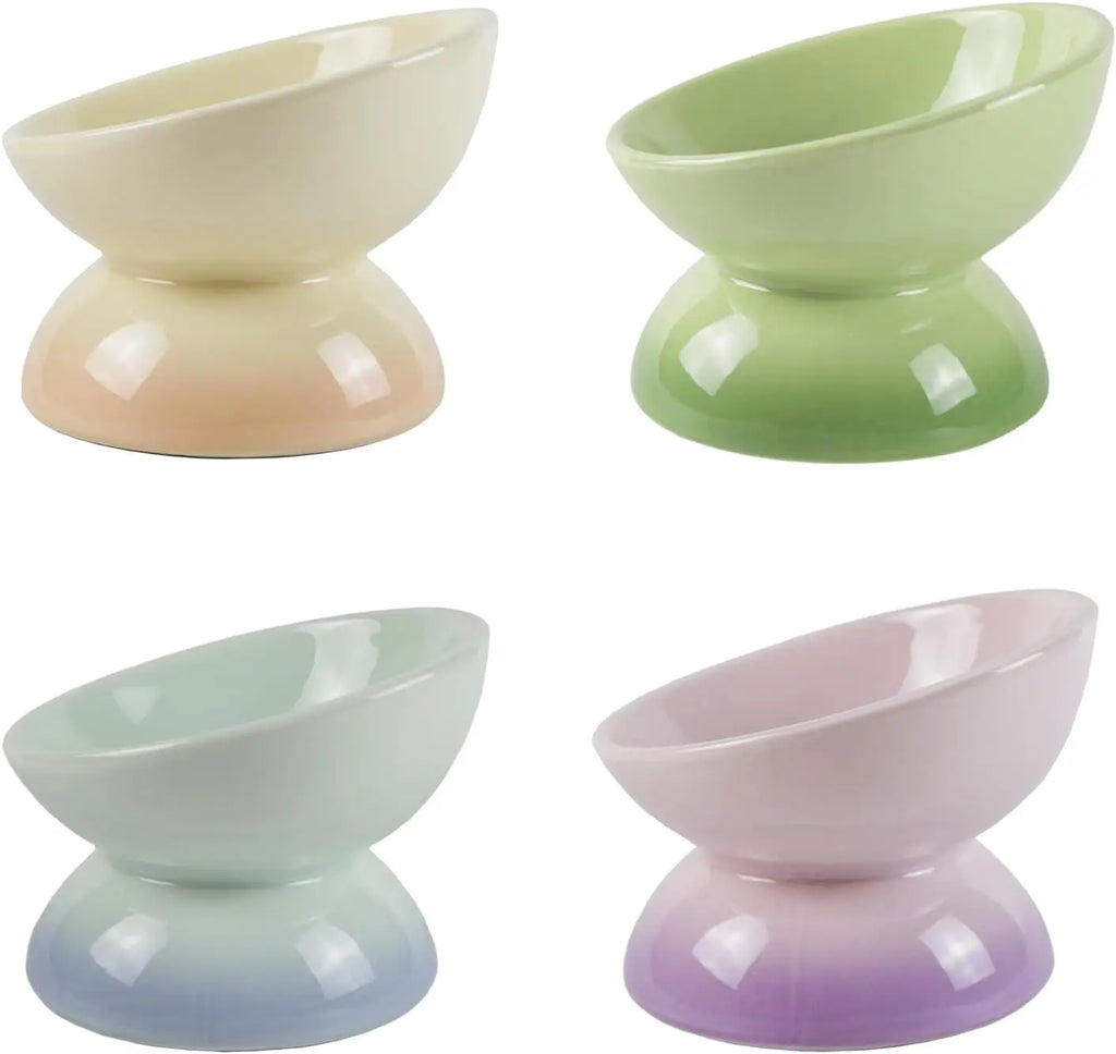 Ceramic Elevated Cat Bowls Tilted Cat Food Bowl Dish Pet Feeder