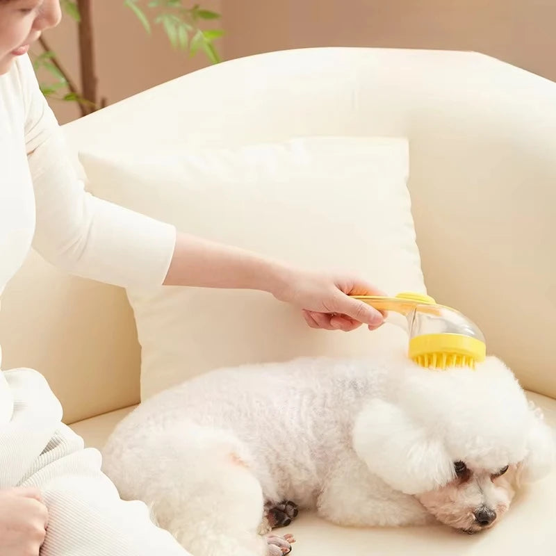 Soft Silicone Pet Bath Massage Brush with Long Handle, Dog Cat