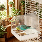 Transparent Bird Bath Cage Splash Proof Food Holder Box Bird