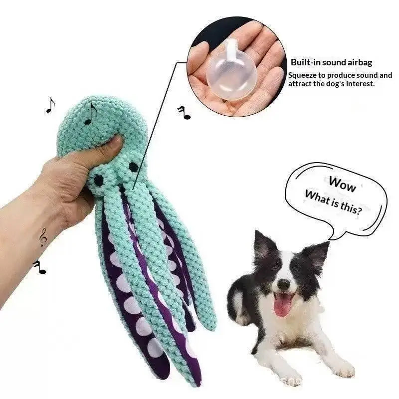 Durable Squeaky Octopus Dog Chew Toy Anxiety Relief Interactive