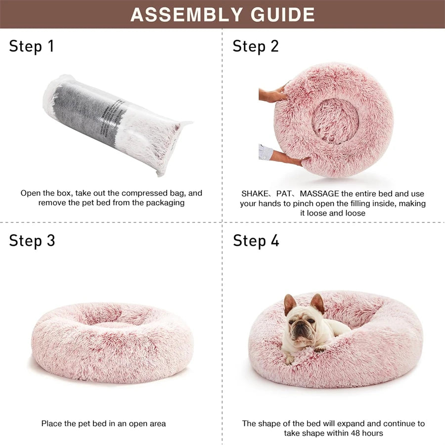 Soft Pet Cat Bed Pad Plush Warm Faux Fur Dog Calm Bed Donut Round