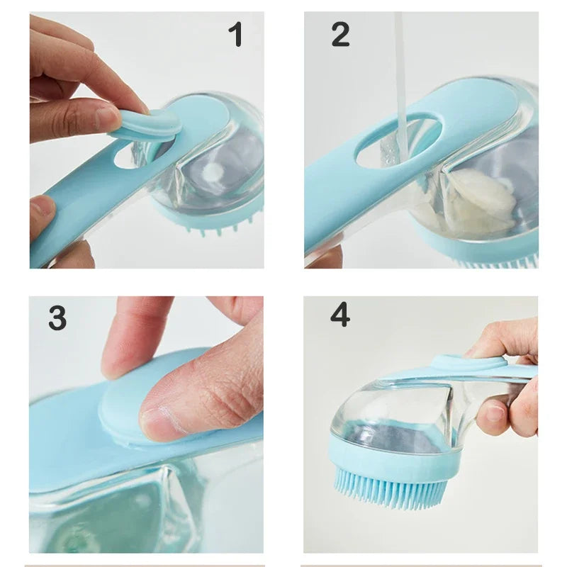 Long Handle Dog Cleaning Brush Soft Silicone Pet Bathing Brush Pet