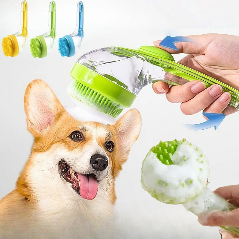 Soft Silicone Pet Bath Massage Brush with Long Handle, Dog Cat