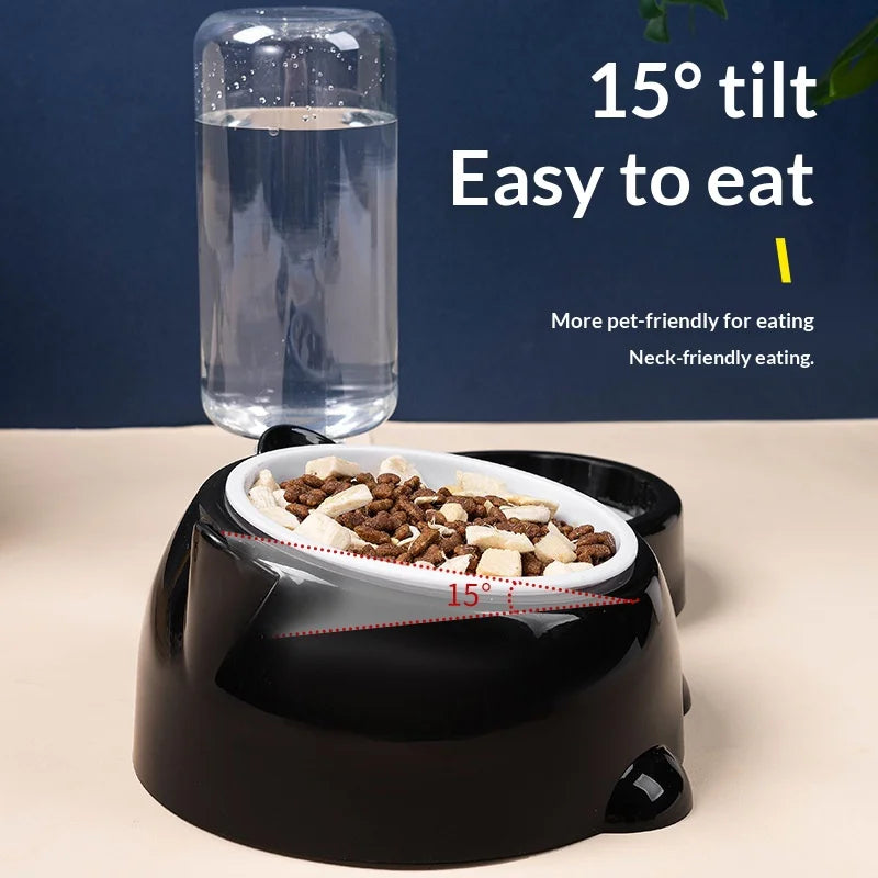 Pet Bowl 2-in-1 Auto Water Feeder, Tilted Elevated Cat Dog Bowl