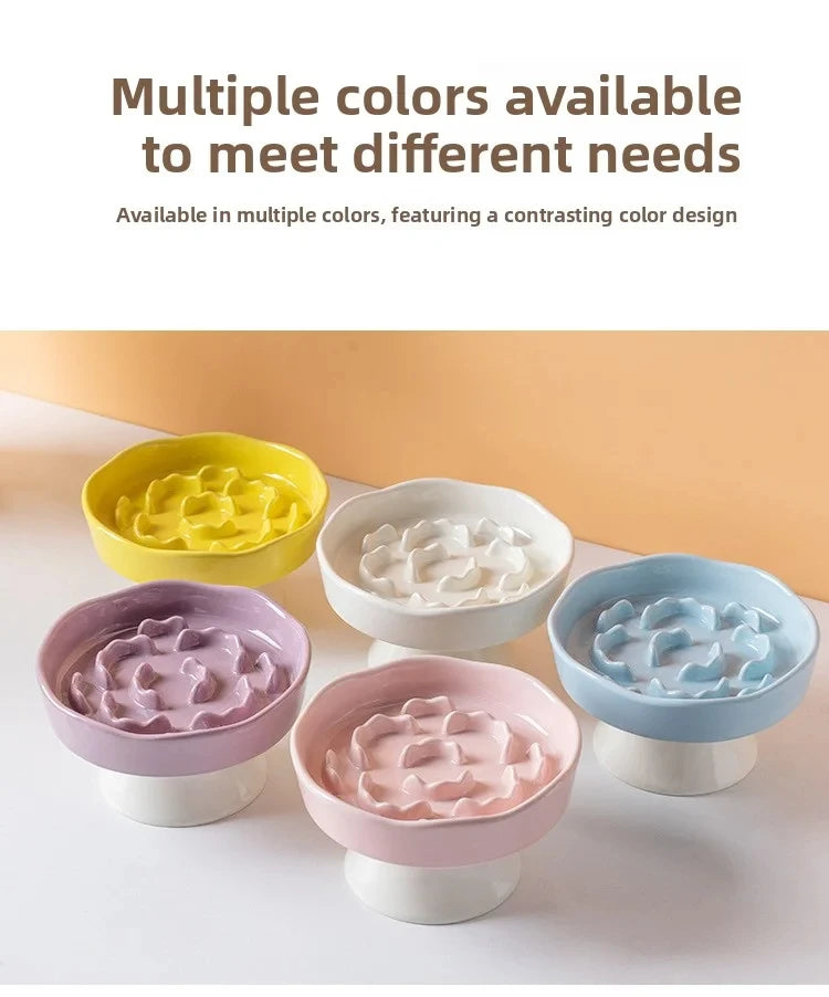 Ceramic Slow-Feeding Bowl High-Leg Cat Bowl with Neck Protection