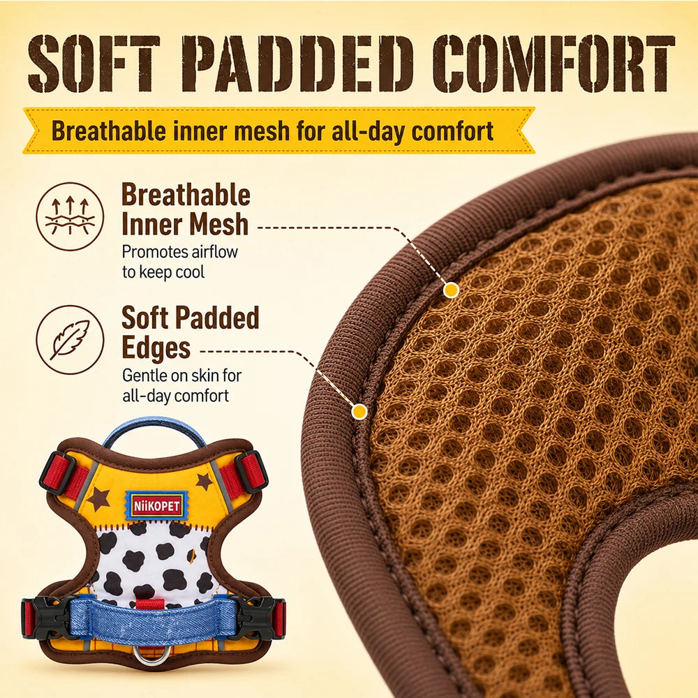 Comfortable Breathable Mesh-Lined Printed Pet Harness with