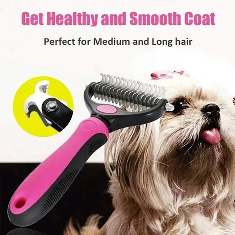 Pet Deshedding Brush Cat Comb Self Cleaning Hair Remover Grooming