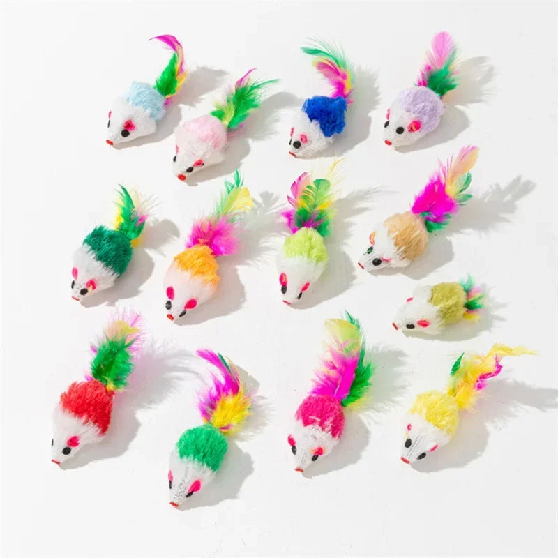 Pet Cat Toys Rabbit Fur False Mouse Feather Rainbow Mouse Toy