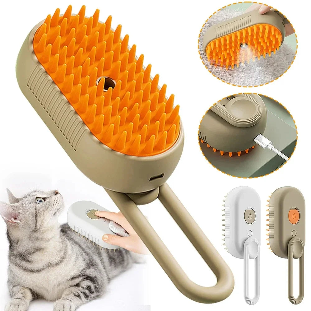 3 in 1 Steam Cat Brush Pet Hair Remover Vaporizer Grooming Comb