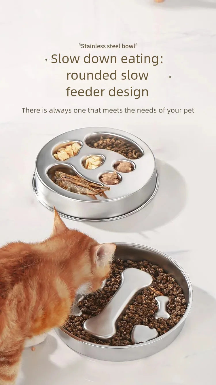 Stainless Steel Slow Feeder Bowl, Non-Slip Pet Food Bowl