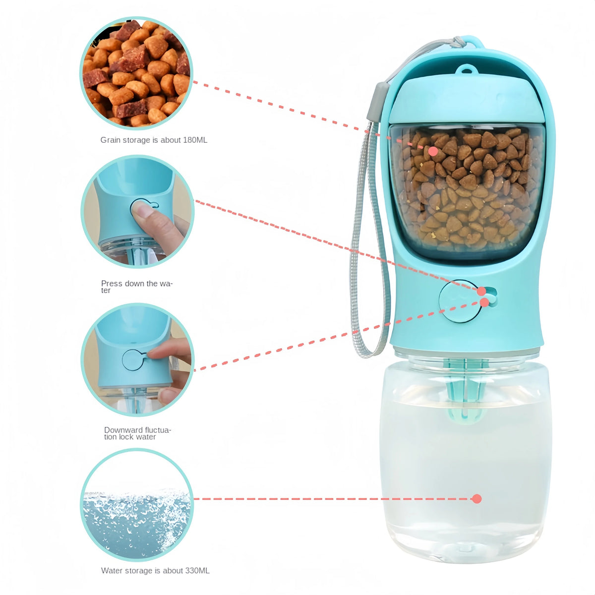 Portable Dog Cat Water Bottle With Storage Food And Water