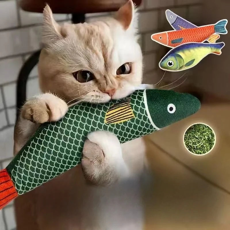 Cat Chew Plush Squeaky Toy Interactive Catnip Simulated Fish