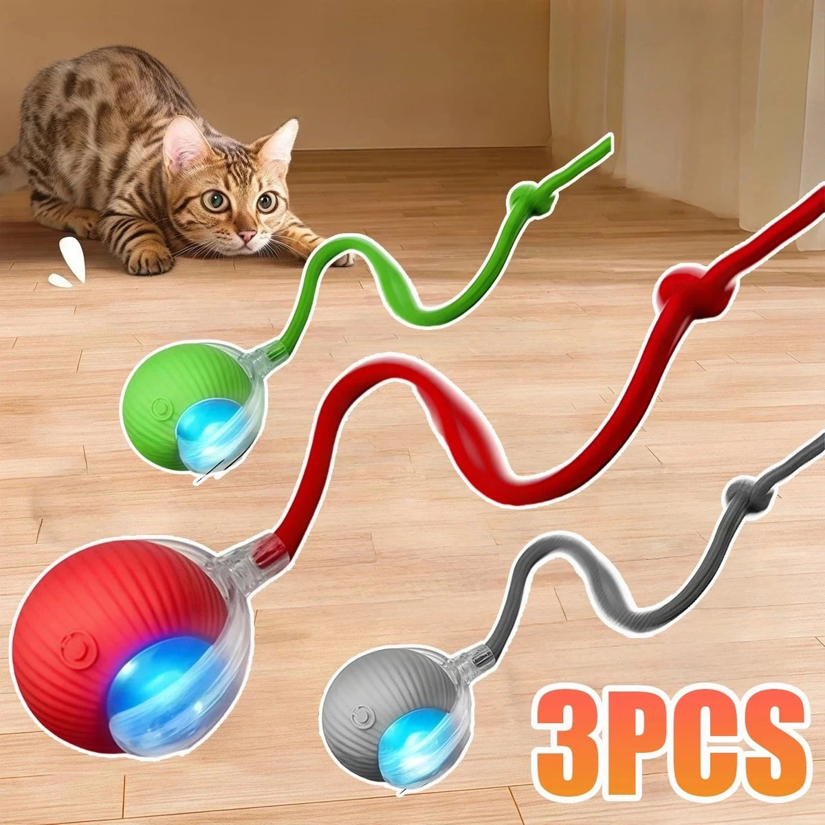 New Cat Interactive Ball Toy Automatic Rolling Ball Faux Tail