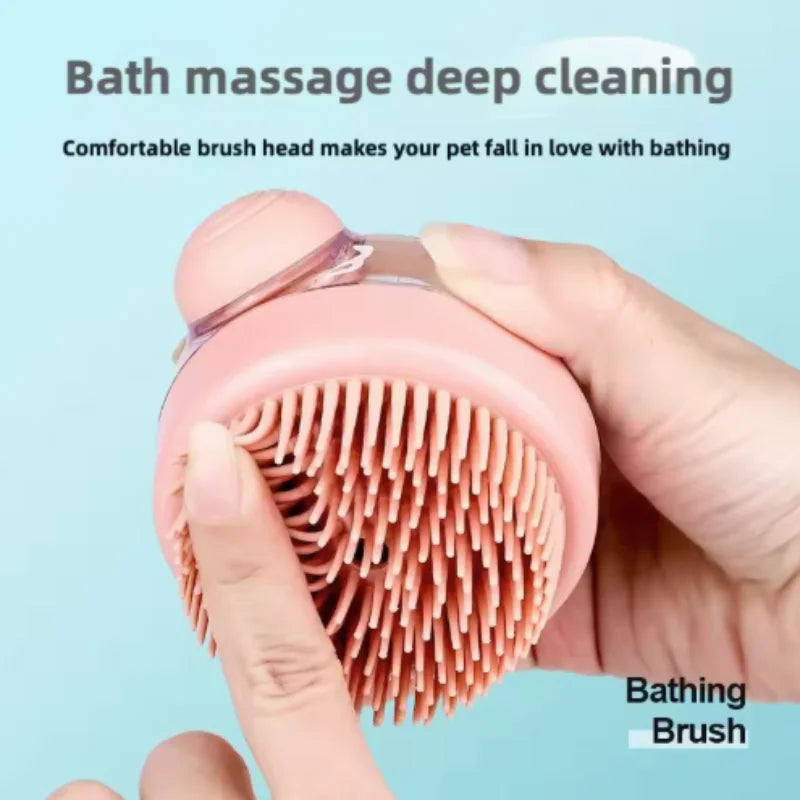 Soft Silicone Pet Bath Brush with Shampoo Dispenser Gentle Massage