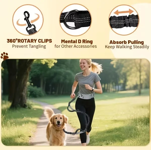 Hands-Free Dog Leash with Running Waist Bag, Retractable Bungee