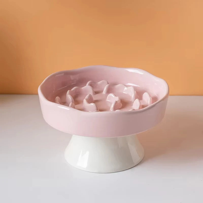 Ceramic Slow-Feeding Bowl High-Leg Cat Bowl with Neck Protection