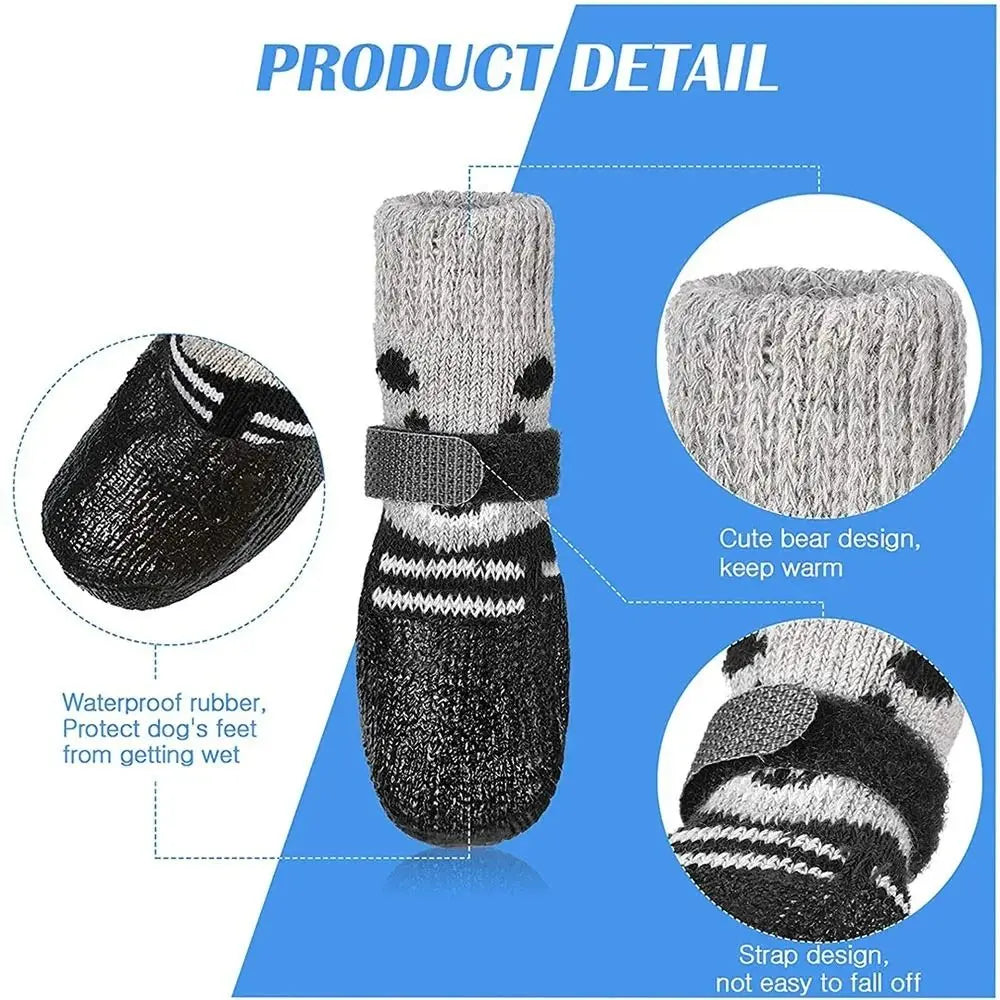 Pet Dog Shoes Socks Waterproof Cats Dogs Rubber Non-slip Socks, Knitting Warm Rain Snow Boots for Small Medium Pets Outdoor