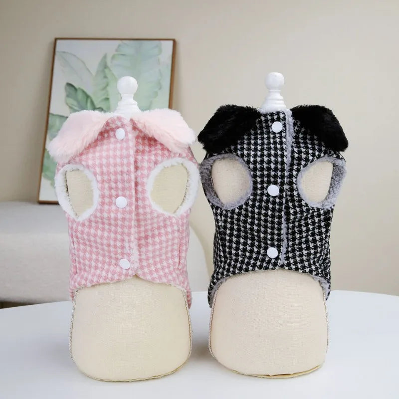 Warm Fashion Ins Winter Pet Dog Clothing Houndstooth Dog Coat