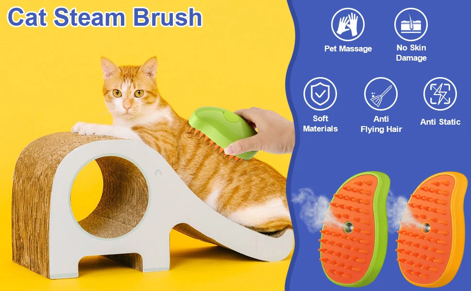 Cat Steam Brush 3 in 1 Dog Steamy Brush Cleanser Silicone Massage