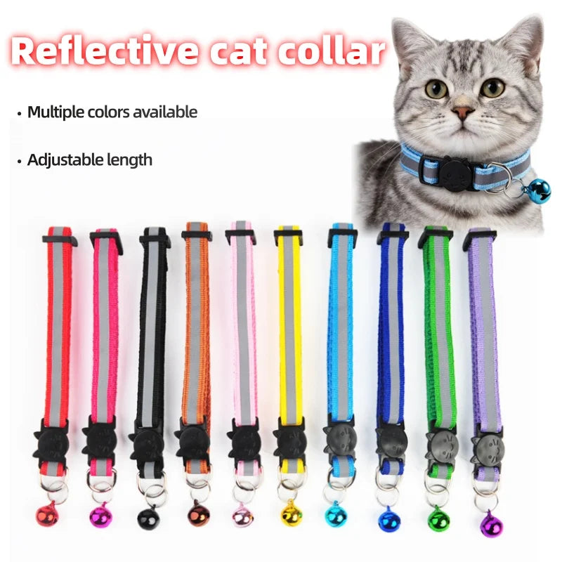 Reflective Pet Collar with Bell Adjustable Nylon Dog Cat Collar
