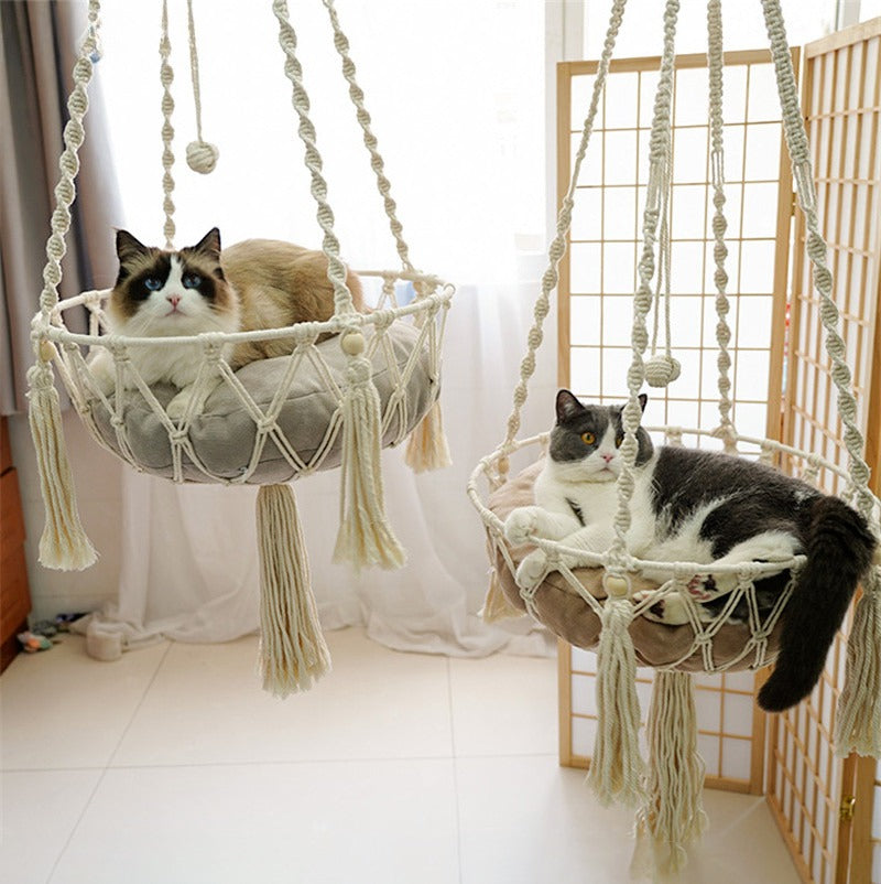 Winter Pet Hammock Cat Swing Hand Woven Cotton Rope Cats Hanging