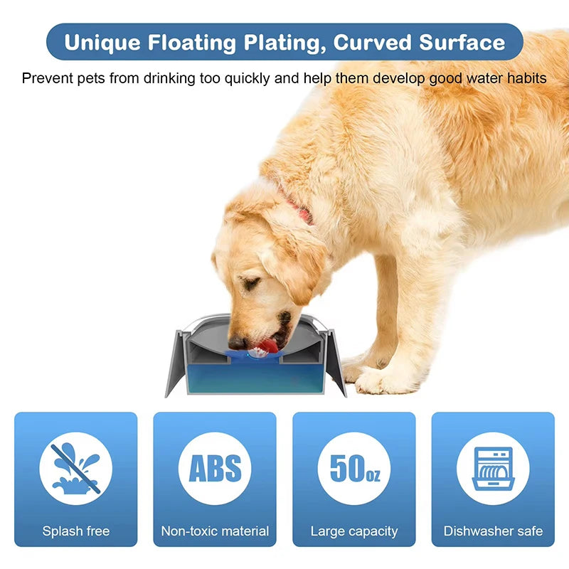 Dog Water Bowl Dog Feeders Slow Water Feeder No-Spill Pet Bowl