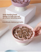Ceramic Slow-Feeding Bowl High-Leg Cat Bowl with Neck Protection