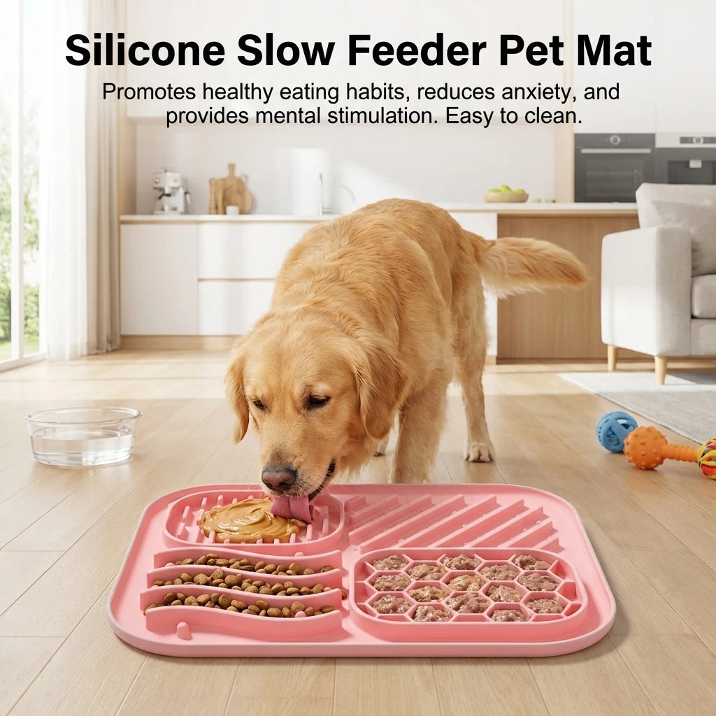 Pet Silicone Slow Feeder Licking Mat Dog Anti_Choke Suction Food