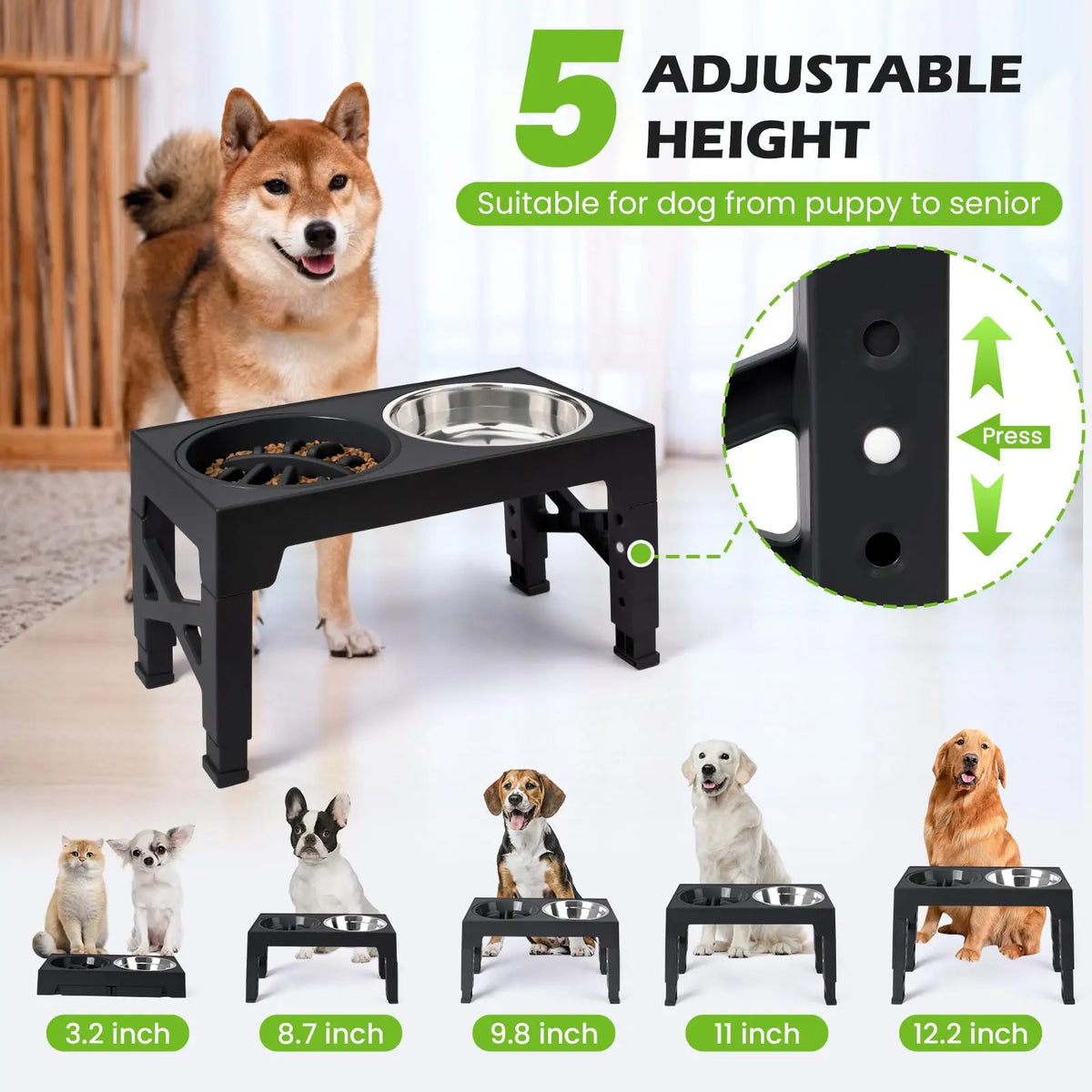 Elevated Dog Feeder Bowls Adjustable Raised Stand with Double