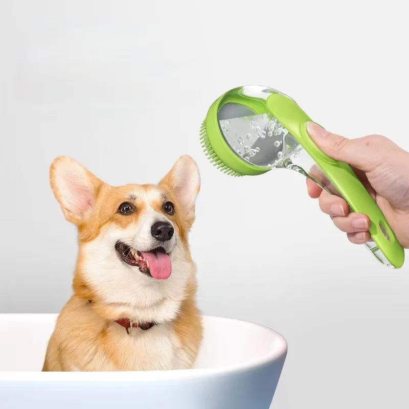 Pet Bath Brush Soft Silicone Long Handle with Shampoo Dispenser