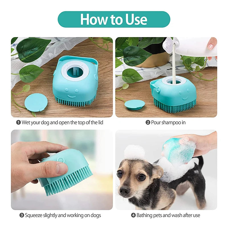 Silicone Dog Bath Massage Gloves Brush Pet Cat Bathroom Cleaning