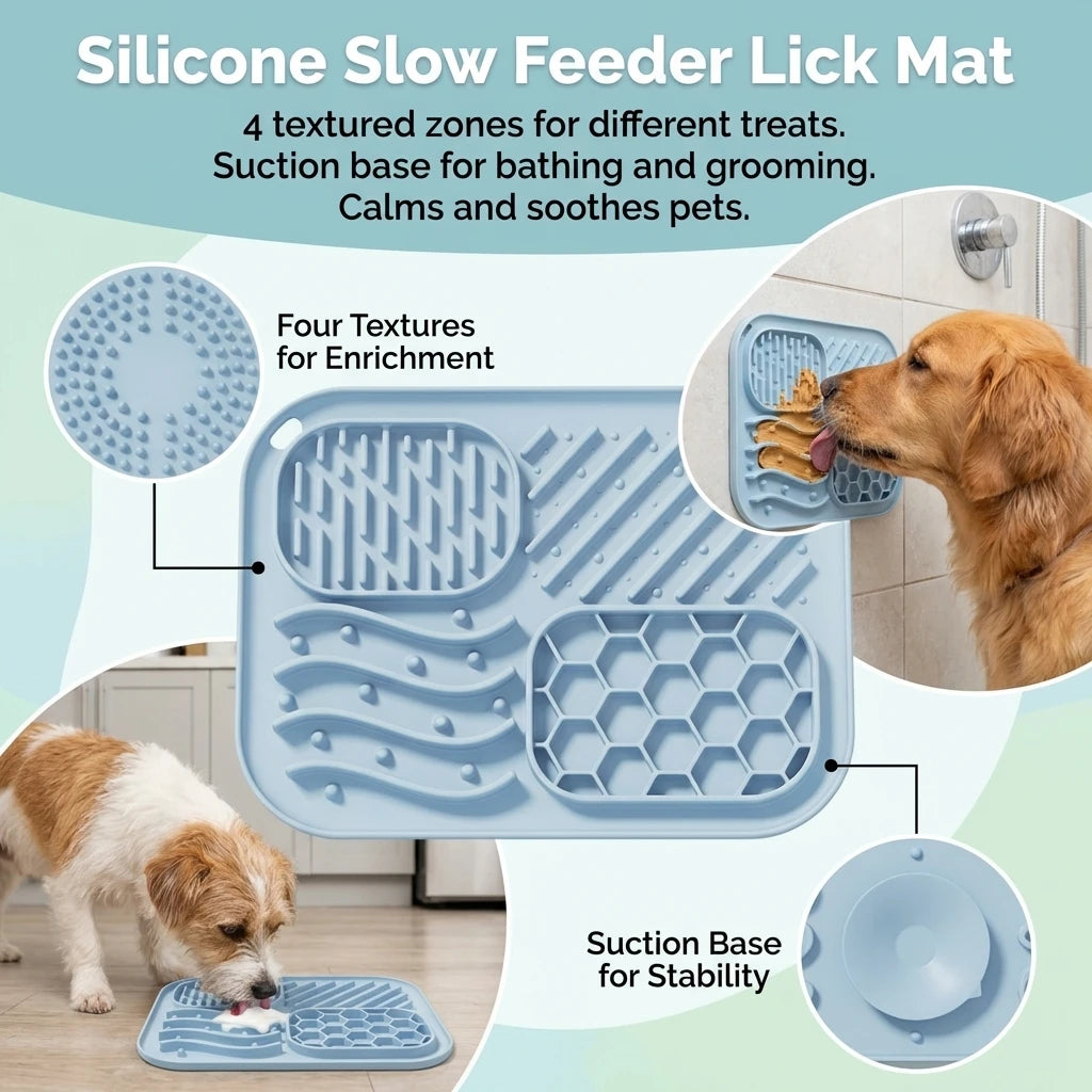 Pet Silicone Slow Feeder Licking Mat Dog Anti_Choke Suction Food