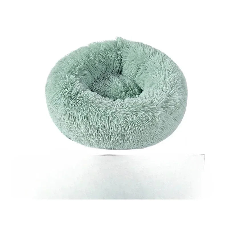 Soft Pet Cat Bed Pad Plush Warm Faux Fur Dog Calm Bed Donut Round