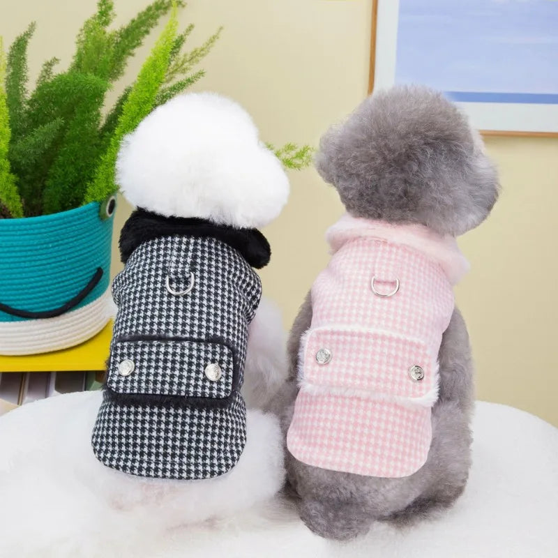 Warm Fashion Ins Winter Pet Dog Clothing Houndstooth Dog Coat