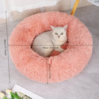 Soft Pet Cat Bed Pad Plush Warm Faux Fur Dog Calm Bed Donut Round