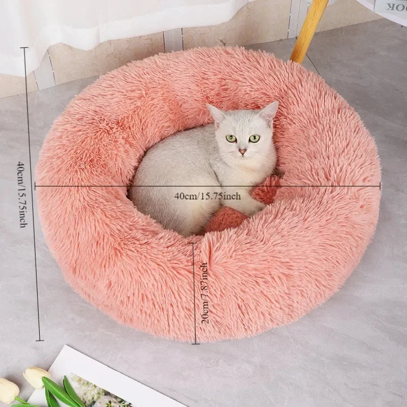 Soft Pet Cat Bed Pad Plush Warm Faux Fur Dog Calm Bed Donut Round