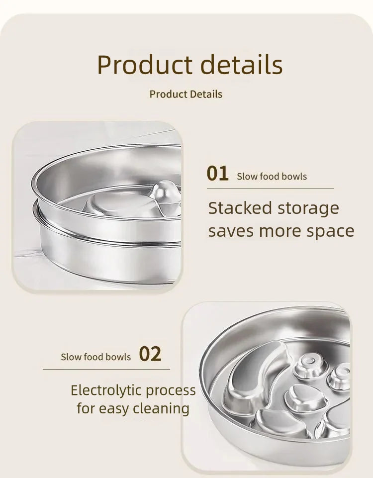 Stainless Steel Slow Feeder Bowl, Non-Slip Pet Food Bowl