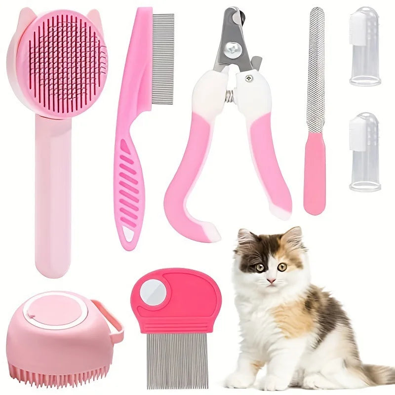 Combo Set Cat Brush Beauty Kit with Pet Nail Clippers and Files