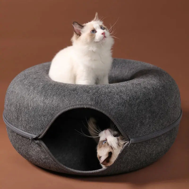 Donut Cat Tunnel Bed Pets House Natural Felt Pet Cat Cave