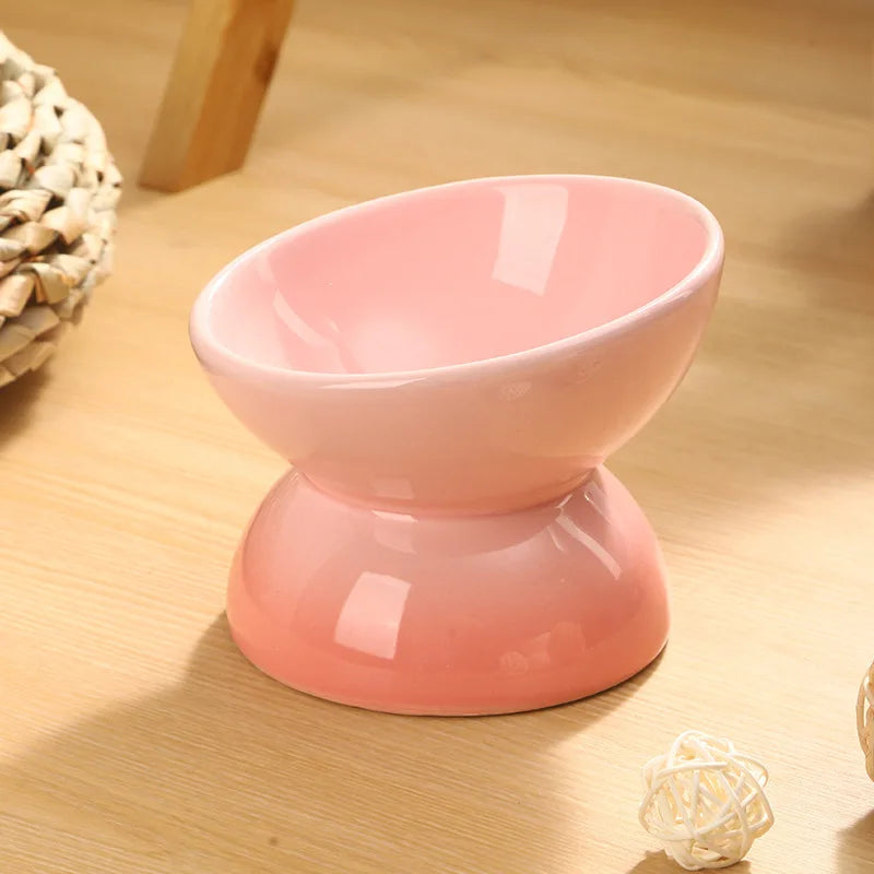 Ceramic Elevated Cat Bowls Tilted Cat Food Bowl Dish Pet Feeder