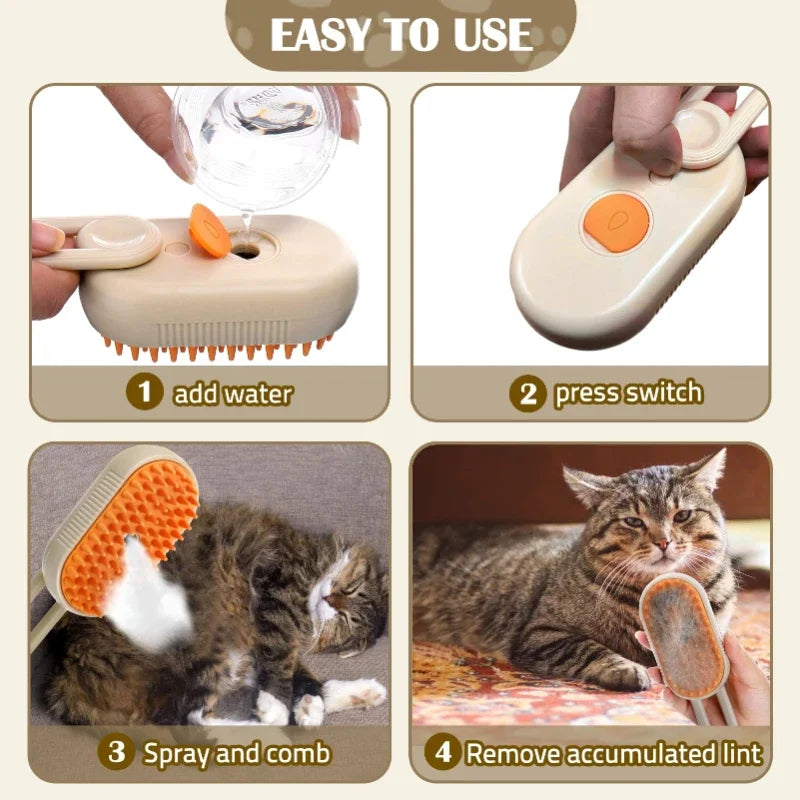 3 in 1 Steam Cat Brush Pet Hair Remover Vaporizer Grooming Comb
