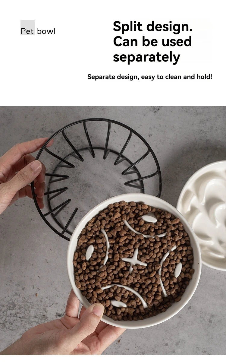 Elevated Ceramic Slow Feeder Bowl for Dogs Cats, Anti-Choking Maze
