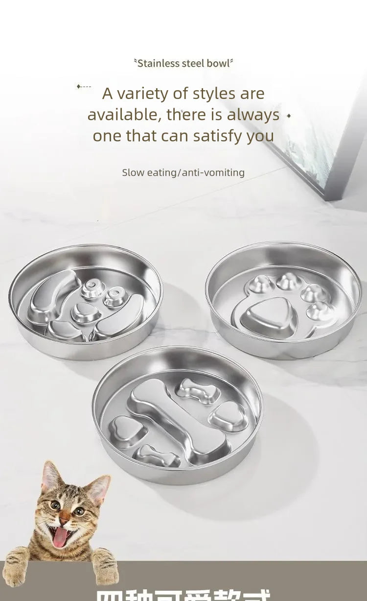 Stainless Steel Slow Feeder Bowl, Non-Slip Pet Food Bowl