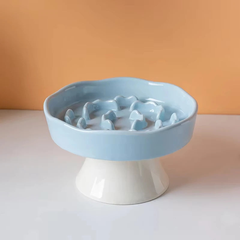 Ceramic Slow-Feeding Bowl High-Leg Cat Bowl with Neck Protection
