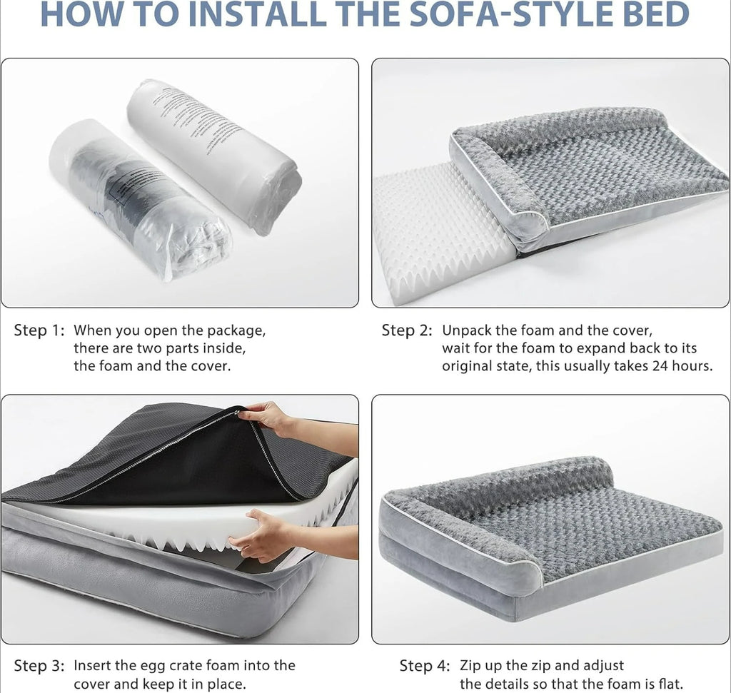 Orthopedic Dog Bed for Large Dogs – Waterproof Sofa-Style Bed with