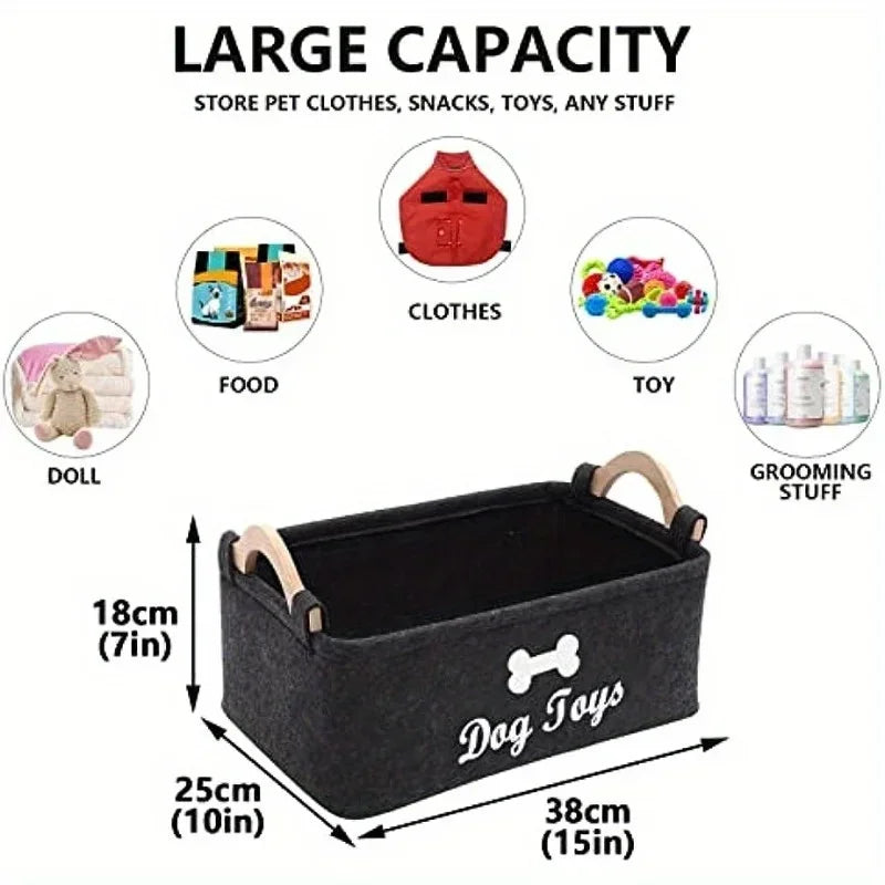 Stylish Felt Pet Toy Storage Basket - Durable Organizer for Cat &