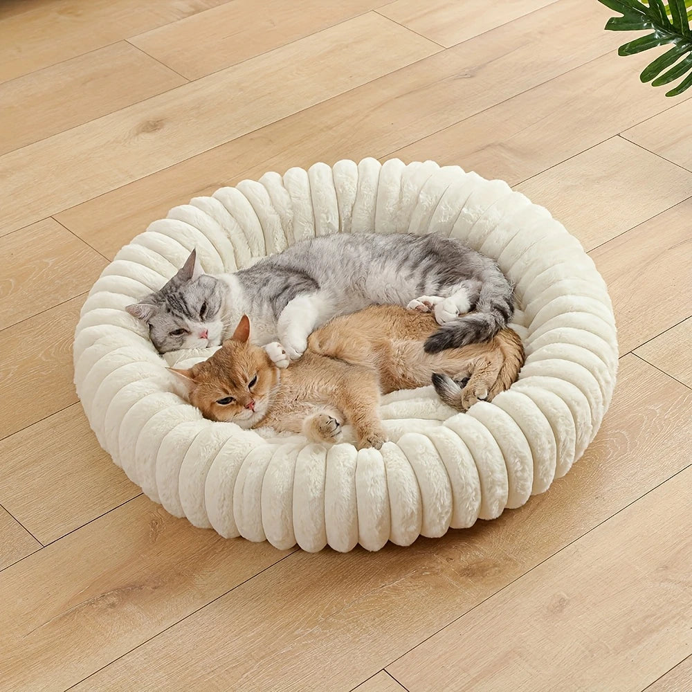 Warm Round Donut Cat Bed Ultra Soft Plush Pet Nest Cozy Deep Sleep