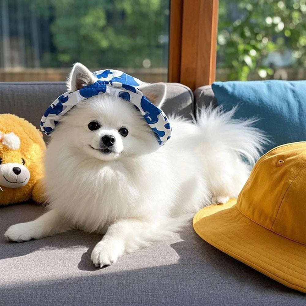 Pet Bucket Hat Summer Sun Cap Adjustable for Small Medium Dogs