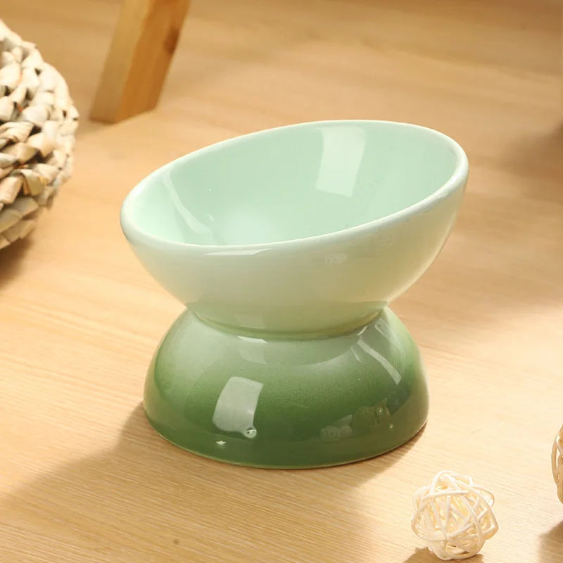 Ceramic Elevated Cat Bowls Tilted Cat Food Bowl Dish Pet Feeder
