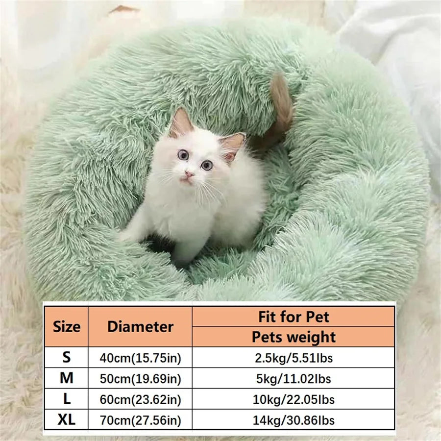 Soft Pet Cat Bed Pad Plush Warm Faux Fur Dog Calm Bed Donut Round